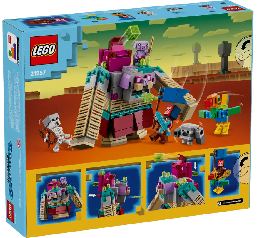 Box Rückseite: LEGO Minecraft 21257 Showdown mit dem Verschlinger