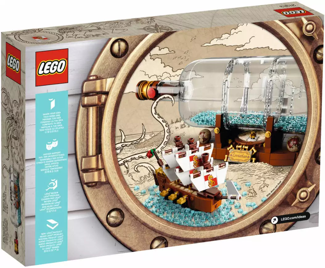 Box Rückansicht: LEGO Ideas 21313 Schiff in der Flasche