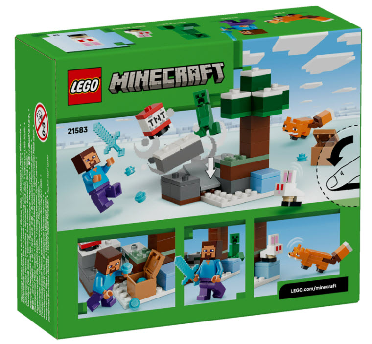 Box Rückseite: LEGO Minecraft 21583 Steves Abenteuer in der Taiga