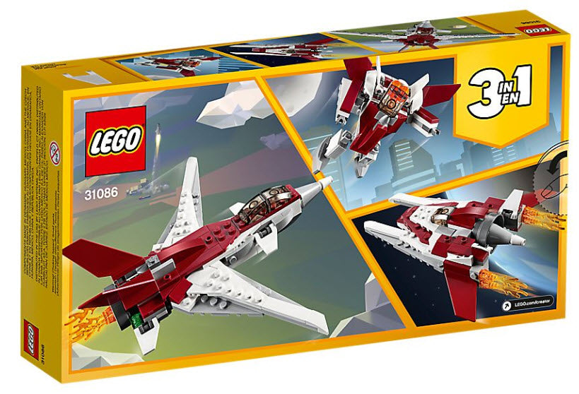 Box Rückseite: LEGO Creator 31086 Flugzeug der Zukunft
