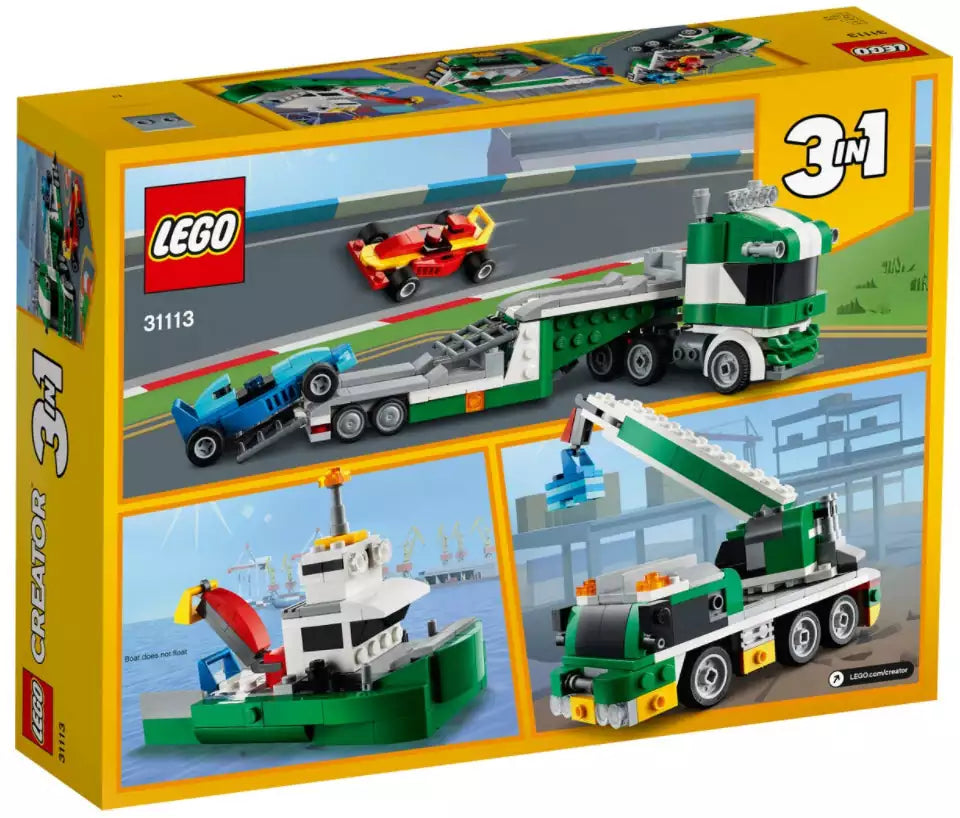 Box Rückseite: LEGO Creator 31113 Rennwagentransporter