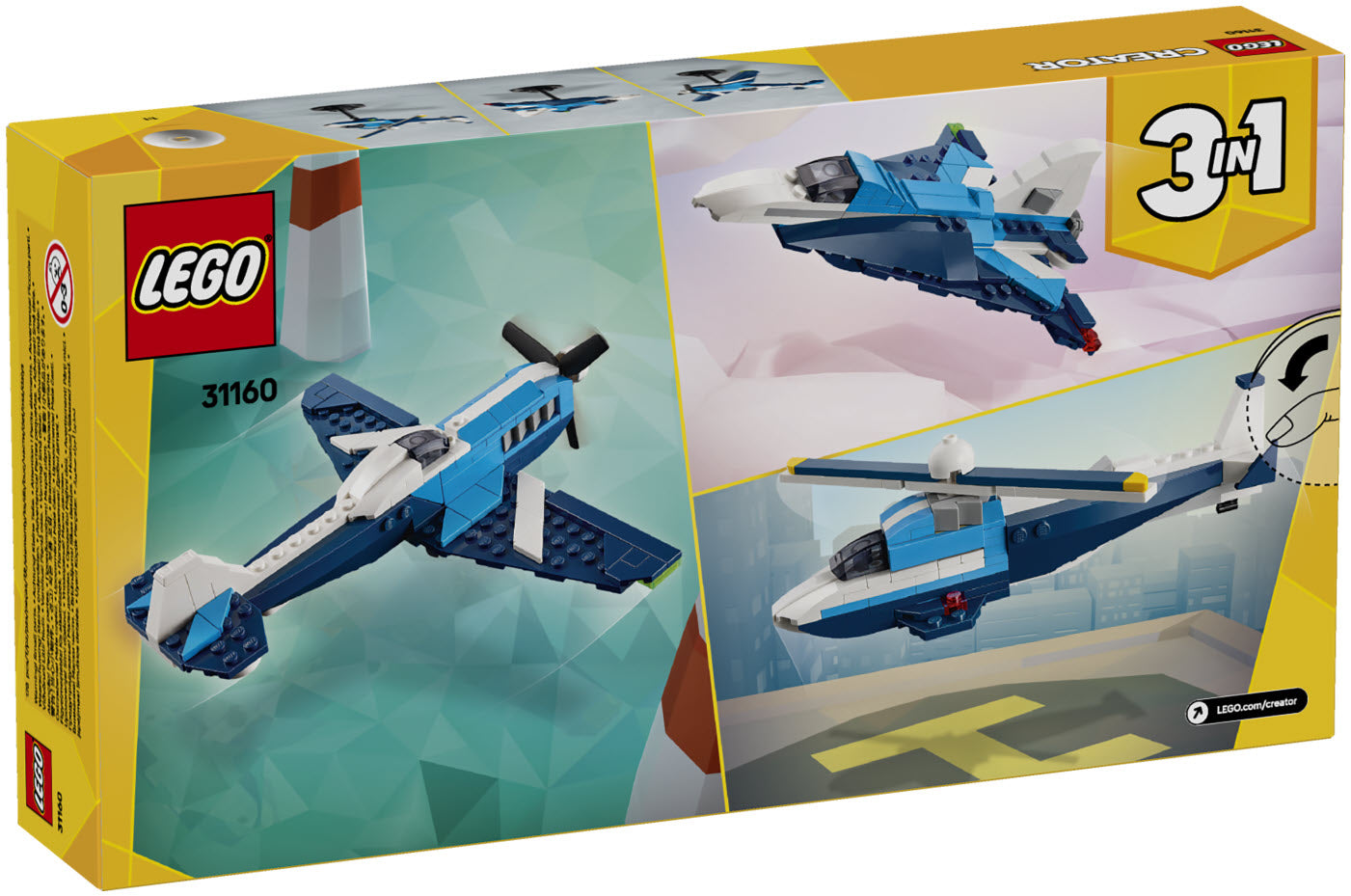 Box Rückseite: LEGO Creator 31160 Flieger: Rennflugzeug
