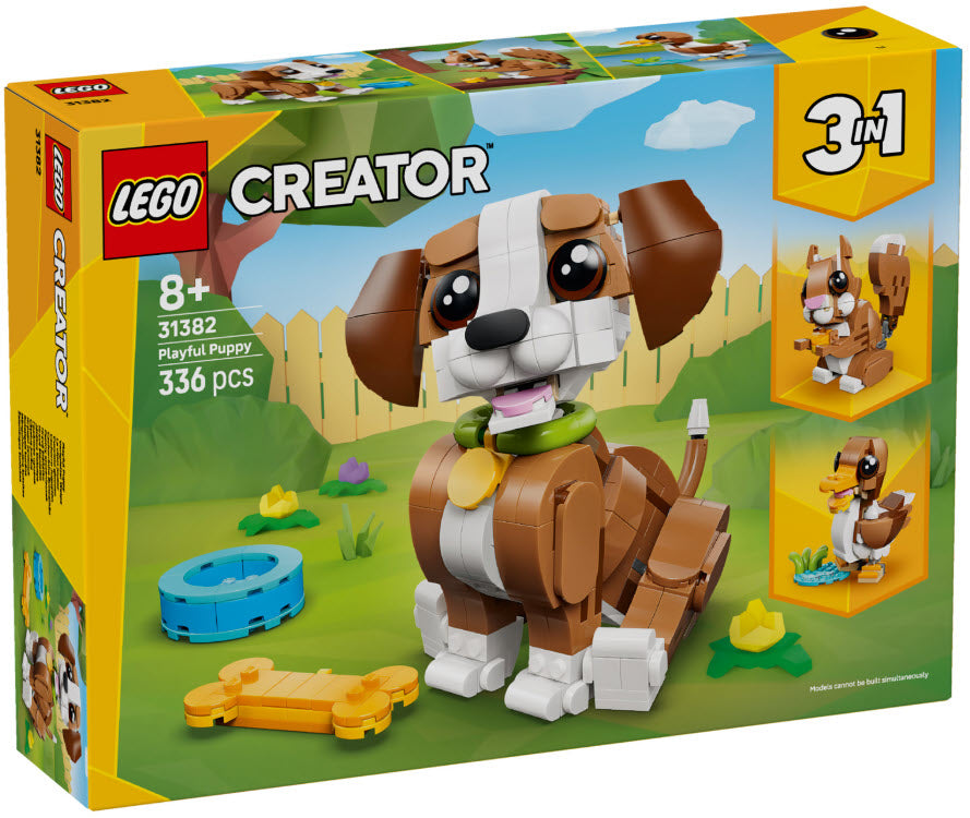 Box Rückseite: LEGO Creator 31382 Niedliche Tiere: Verspielter Welpe