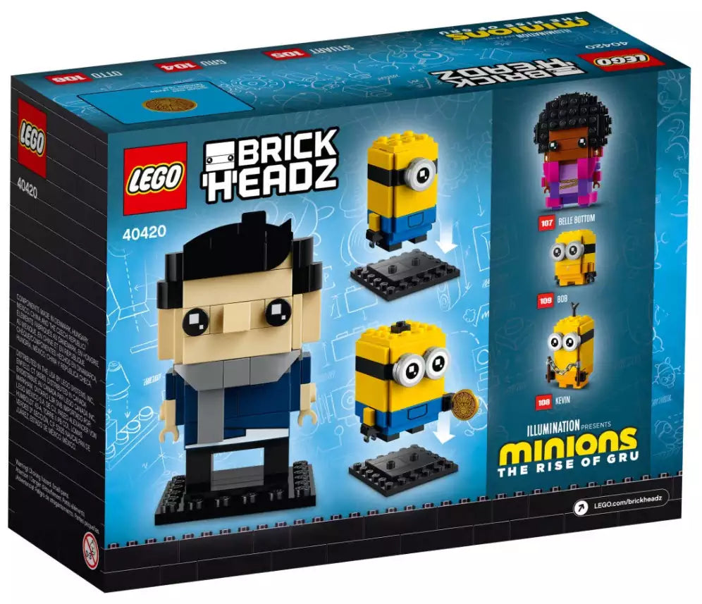 Box Rückansicht: LEGO BrickHeadz 40420 Gru, Stuart & Otto