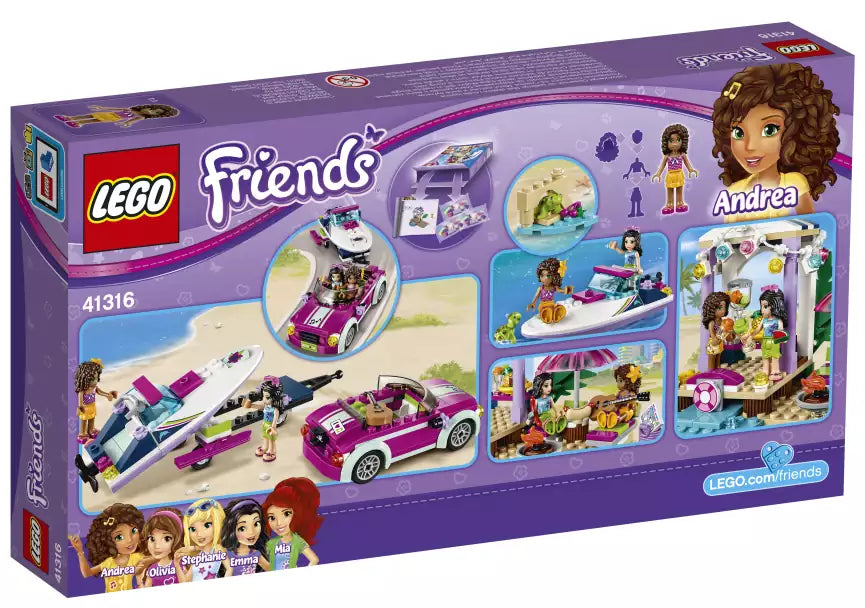 LEGO Friends 41316 Andreas Rennboot-Transporter, Box Rückansicht