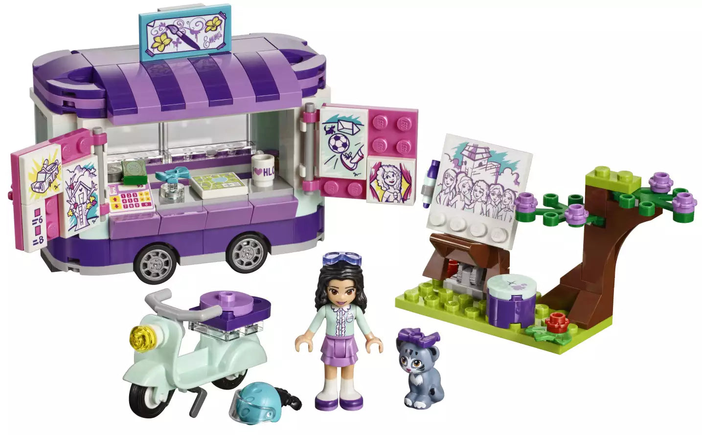 Inhalt: LEGO Friends 41332 Emmas rollender Kunstkiosk