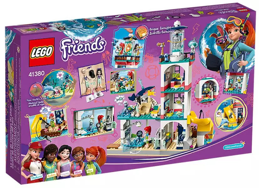 Box Rückseite: LEGO Friends 41380 Leuchtturm mit Flutlicht