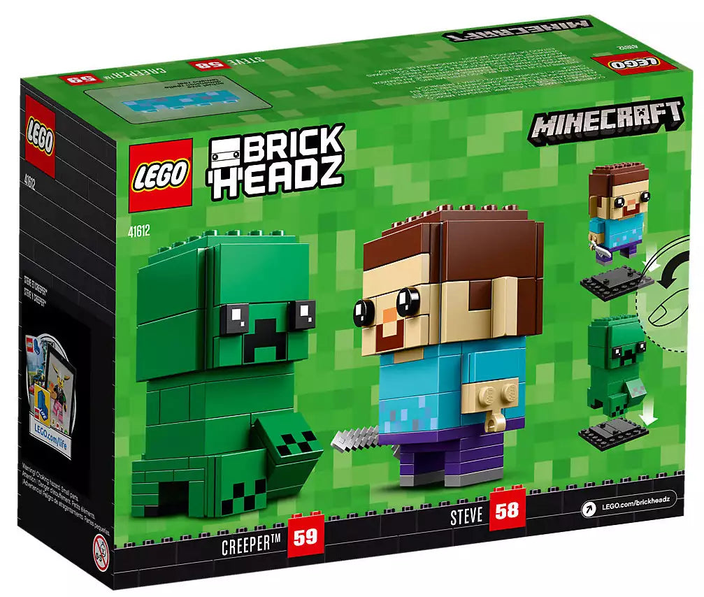 Box Rückansicht: LEGO Brickheadz 41612 Steve & Creeper