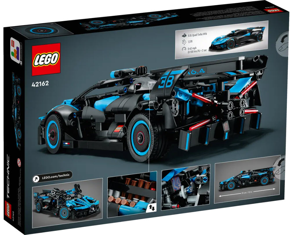 Box Rückansicht: LEGO Technic 42162 Bugatti Bolide Agile Blue