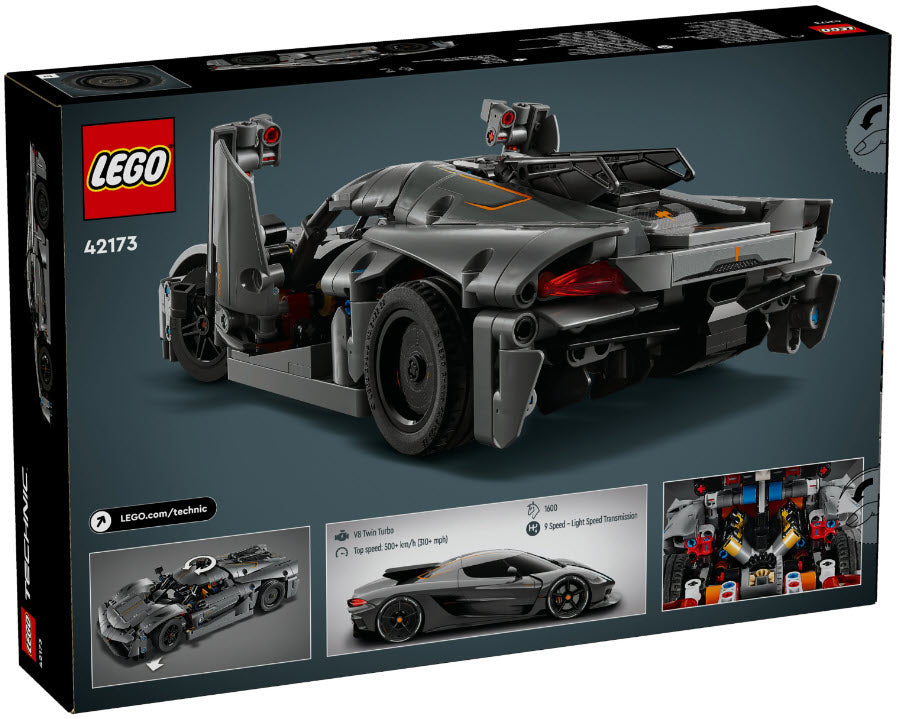 Box Rückansicht: LEGO Technic 42173 Koenigsegg Jesko Absolut Supersportwagen in Grau