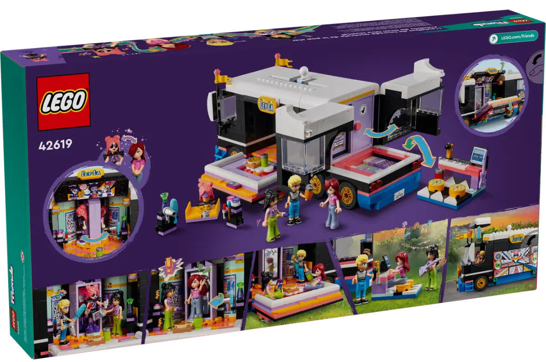 Box Rückseite: LEGO Friends 42619 Popstar-Tourbus