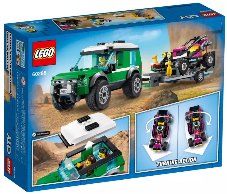 Box Rückseite: LEGO City 60288 Rennbuggy-Transporter