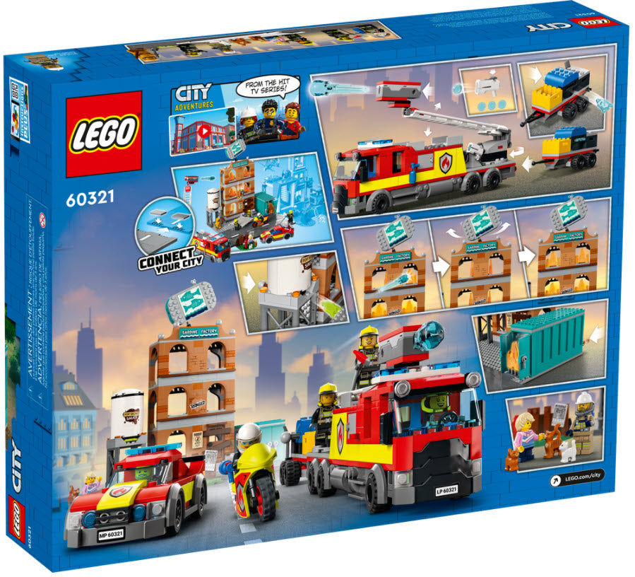 Box Rückansicht: LEGO City 60321 Feuerwehreinsatz mit Löschtruppe