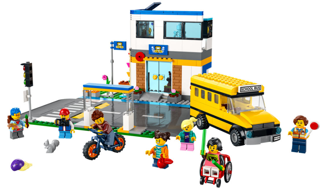 Inhalt: LEGO City 60329 Schule mit Schulbus