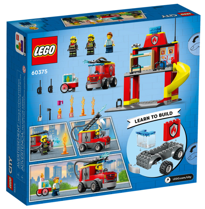 Box Rückansicht: LEGO City 60375 Feuerwehrstation und Löschauto
