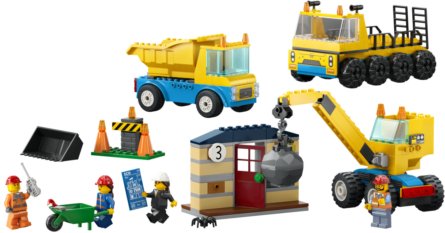 Inhalt: LEGO City 60391 Baufahrzeuge und Kran mit Abrissbirne