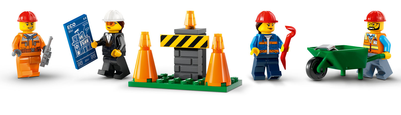 Minifiguren: LEGO City 60391 Baufahrzeuge und Kran mit Abrissbirne