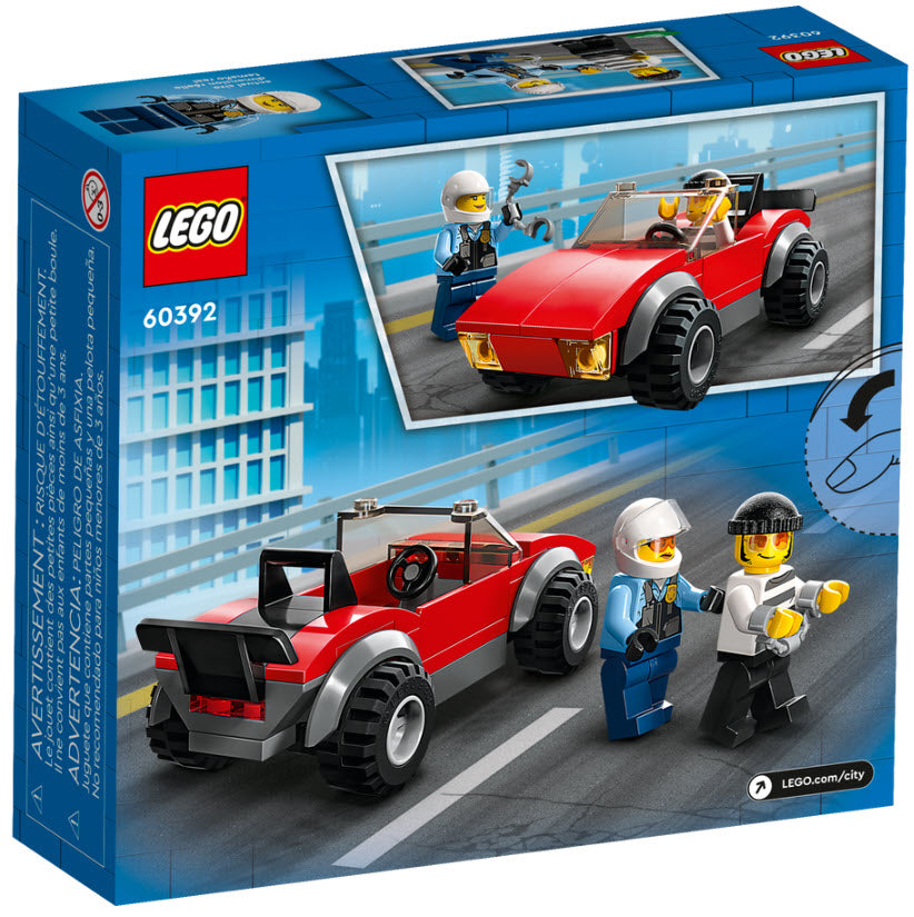 Box Rückansicht: LEGO City 60392 Verfolgungsjagd mit dem Polizeimotorrad