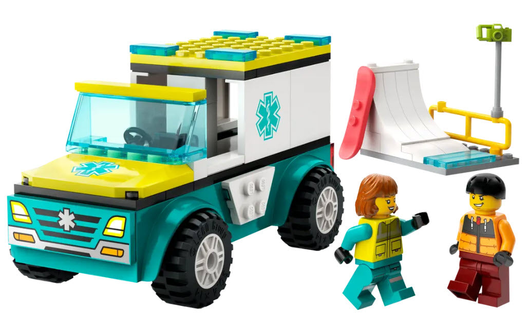 Inhalt: LEGO City 60403 Rettungswagen und Snowboarder
