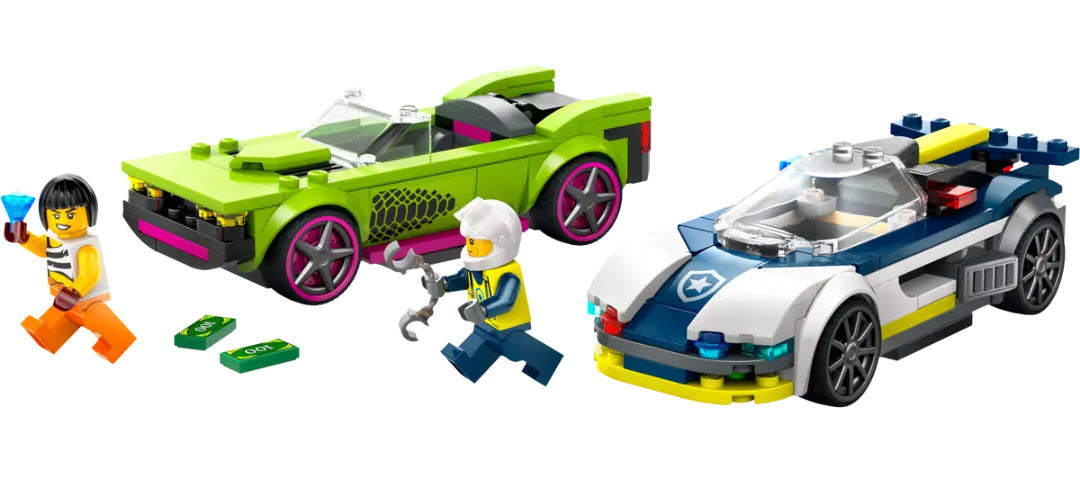 Inhalt: LEGO City 60415 Verfolgungsjagd mit Polizeiauto und Muscle Car