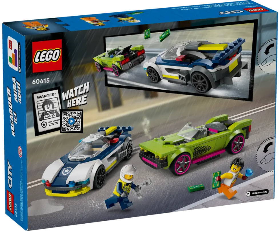 Box Rückansicht: LEGO City 60415 Verfolgungsjagd mit Polizeiauto und Muscle Car