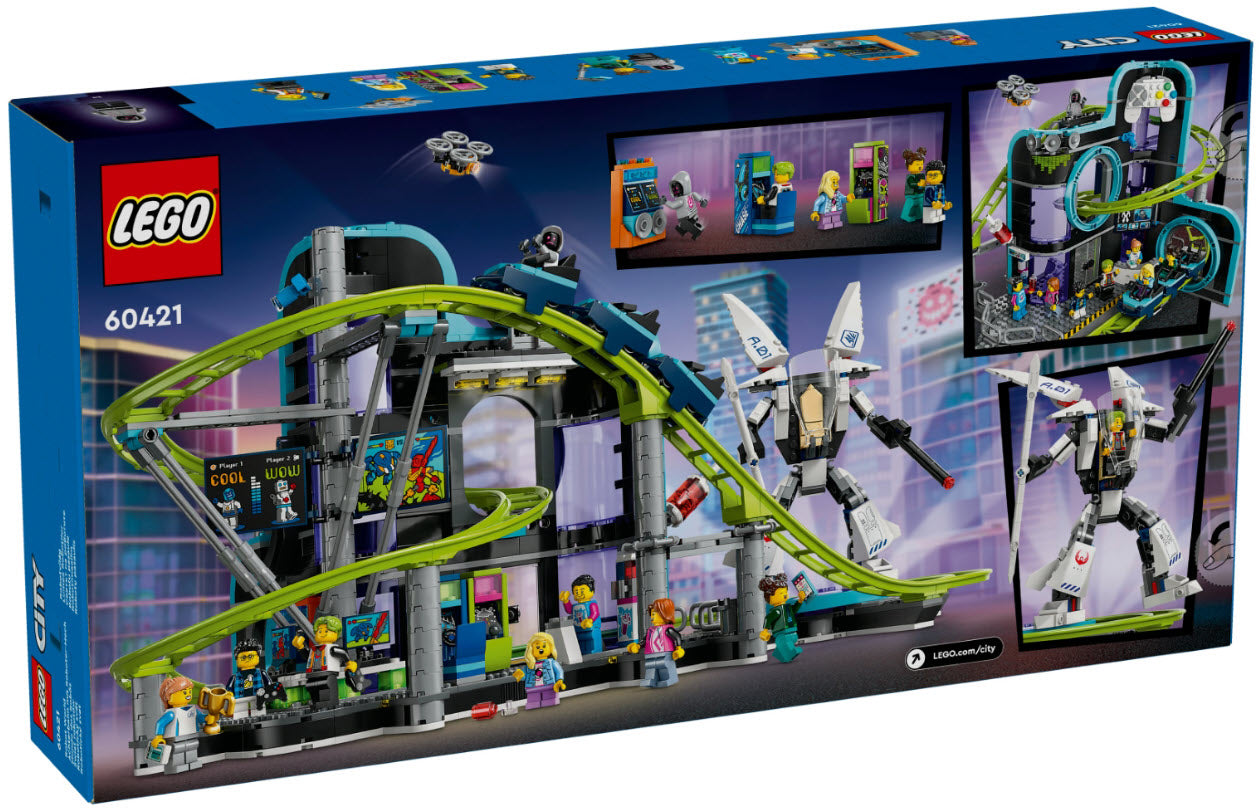 Box Rückansicht: LEGO City 60421 Achterbahn mit Roboter-Mech