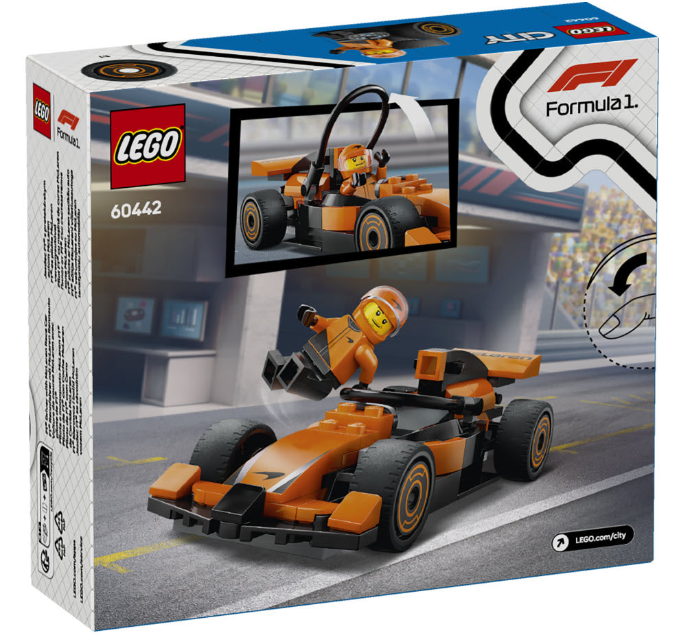 Box Rückseite: LEGO City 60442 F1 Rennfahrer mit McLaren Rennauto