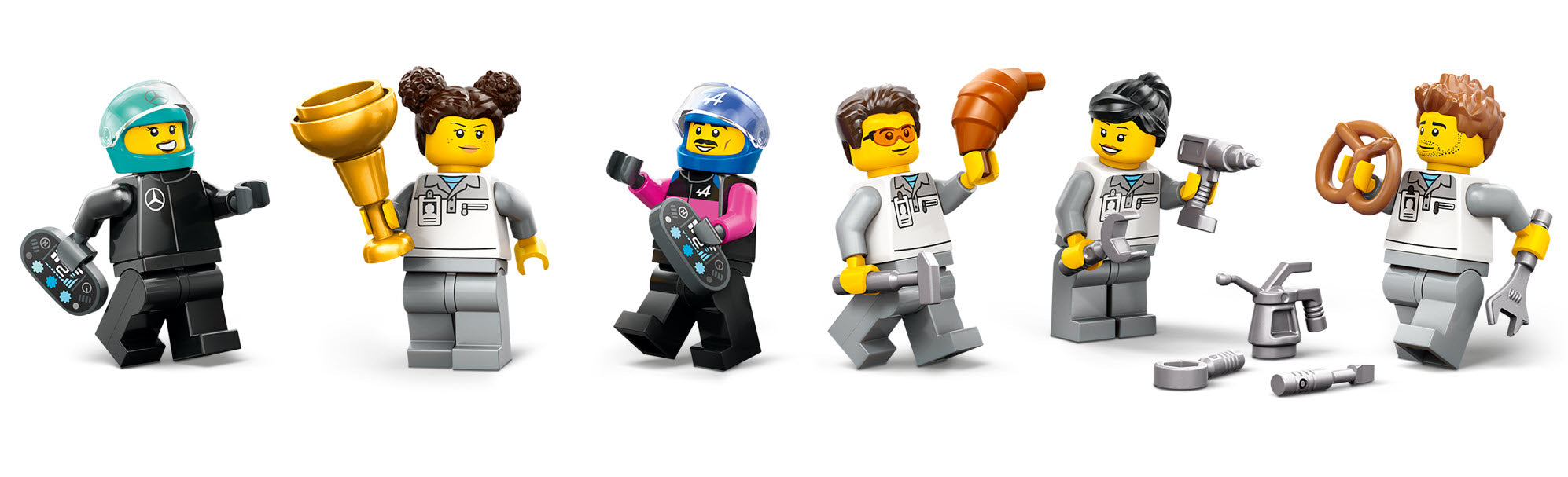 Minifiguren: LEGO City 60444 F1 Garage mit Mercedes-AMG & Alpine Rennautos