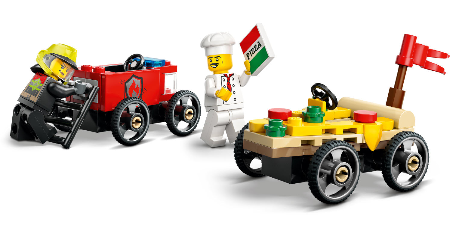 Minifiguren: LEGO City 60458 Pizzalieferwagen vs. Löschauto