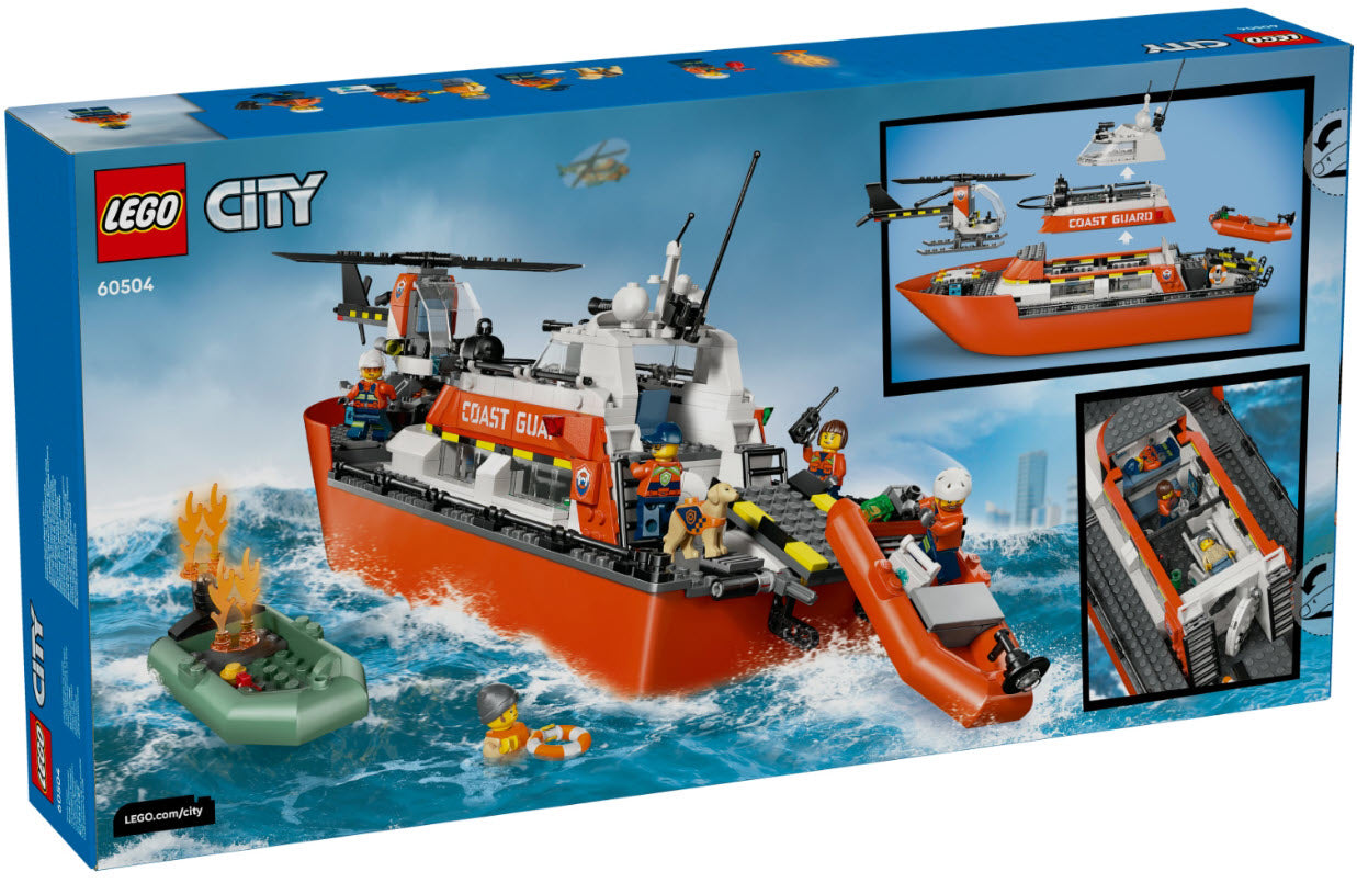 Box Rückseite: LEGO City 60504 Rettungsboot der Küstenwache mit Hubschrauber