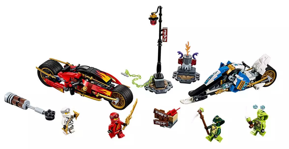 Inhalt: LEGO Ninjago 70667 Kais Feuer-Bike & Zanes Schneemobil