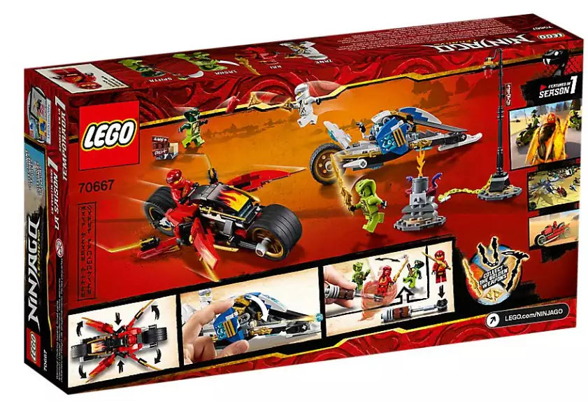 Box Rückseite: LEGO Ninjago 70667 Kais Feuer-Bike & Zanes Schneemobil