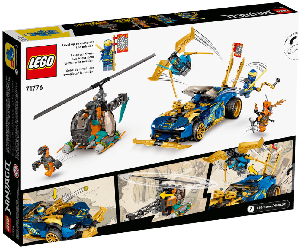 Box Rückseite: LEGO Ninjago 71776 Jays und Nyas Rennwagen EVO