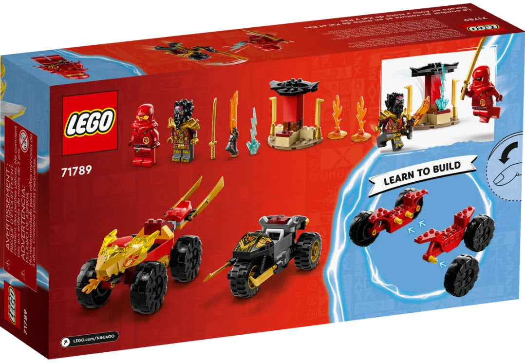 Box Rückansicht: LEGO Ninjago 71789 Verfolgungsjagd mit Kais Flitzer und Ras' Motorrad