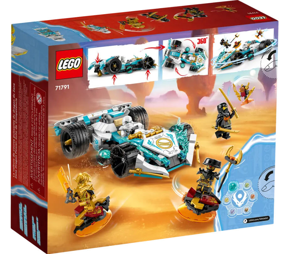 Box Rückansicht: LEGO Ninjago 71791 Zanes Drachenpower-Spinjitzu-Rennwagen