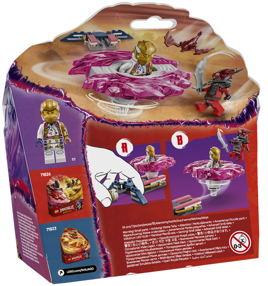 Box Rückseite: LEGO Ninjago 71824 Soras Drachen-Spinjitzu-Spinner