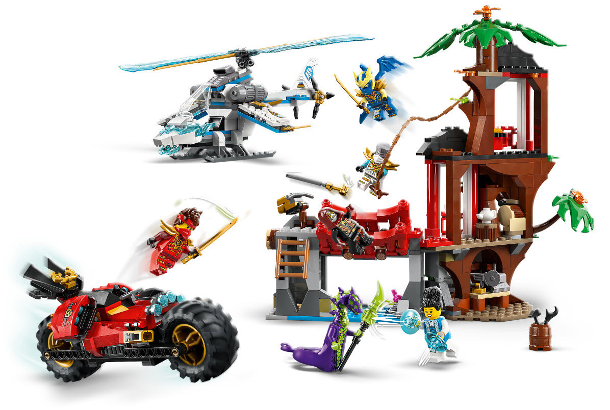 Inhalt: LEGO Ninjago 71857 Showdown am Baumhaus mit dem Ninja-Bike