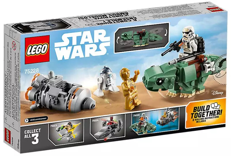 Box Rückseite: LEGO Star Wars 75228 Escape Pod vs. Dewback Microfighters