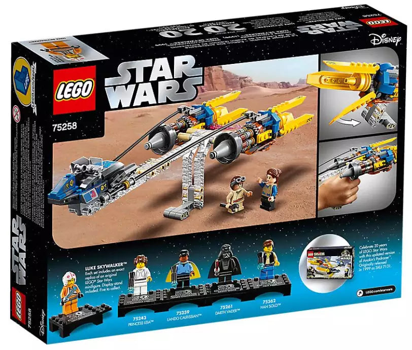 Box Rückseite: LEGO Star Wars 75258 Anakins Podracer – 20 Jahre LEGO Star Wars