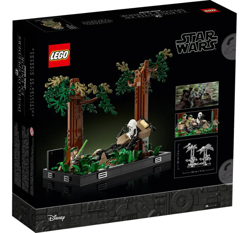 Box Rückansicht: LEGO Star Wars 75353 Verfolgungsjagd auf Endor – Diorama