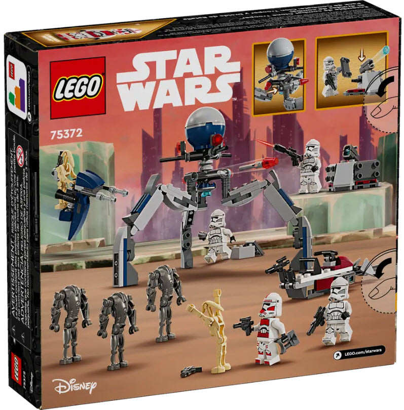 Box Rückansicht: LEGO Star War 75372 Clone Trooper & Battle Droid Battle Pack