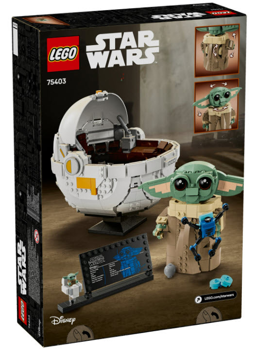 Box Rückseite: LEGO Star Wars 75403 Grogu in seiner Repulsorwiege