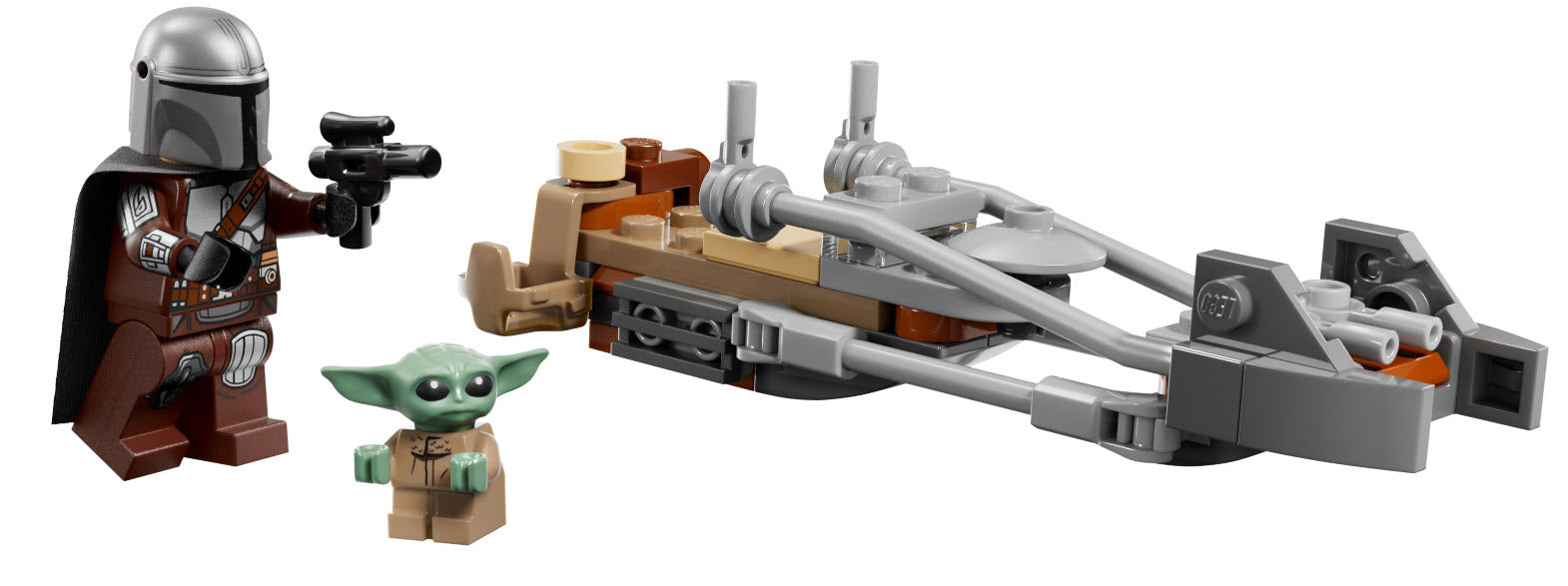 Inhalt: LEGO Star Wars 75436 Der Mandalorianer und Grogu auf ihrem Speeder Bike