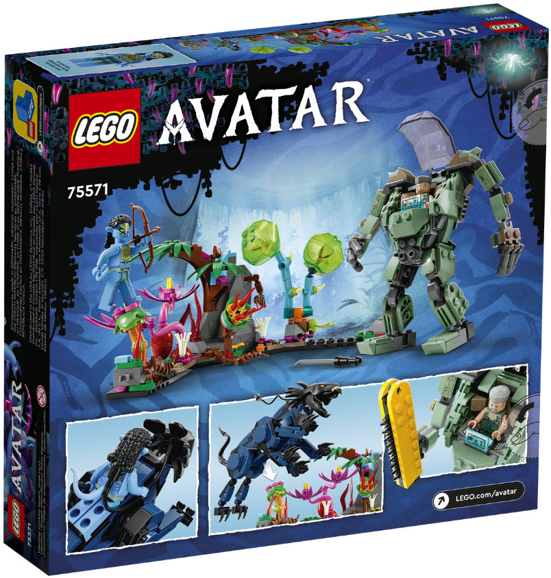 Box Rückseite: LEGO Avatar 75571 Neytiri und Thanator vs. Quaritch im MPA