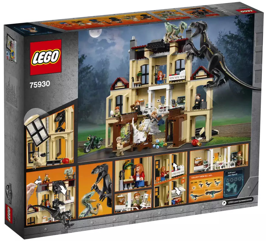 Box Rückansicht: LEGO Jurassic World 75930 Indoraptor-Verwüstung des Lockwood Anwesens