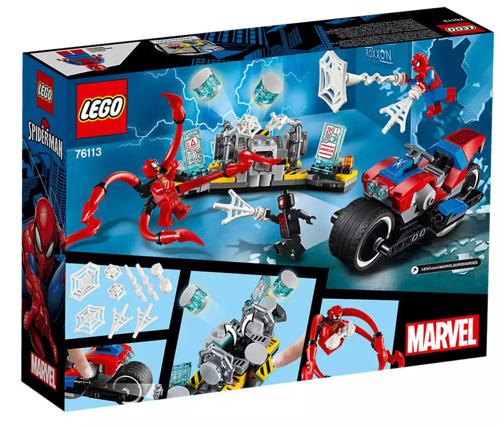 Box-Rückansicht: LEGO Super Heroes 76113 Spider-Man Motorradrettung