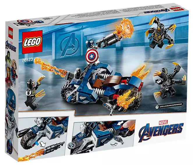 Box Rückseite: LEGO Super Heroes 76123 Captain America: Outrider-Attacke