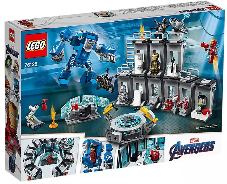 Box Rückseite: LEGO Super Heroes 76125 Iron Mans Werkstatt