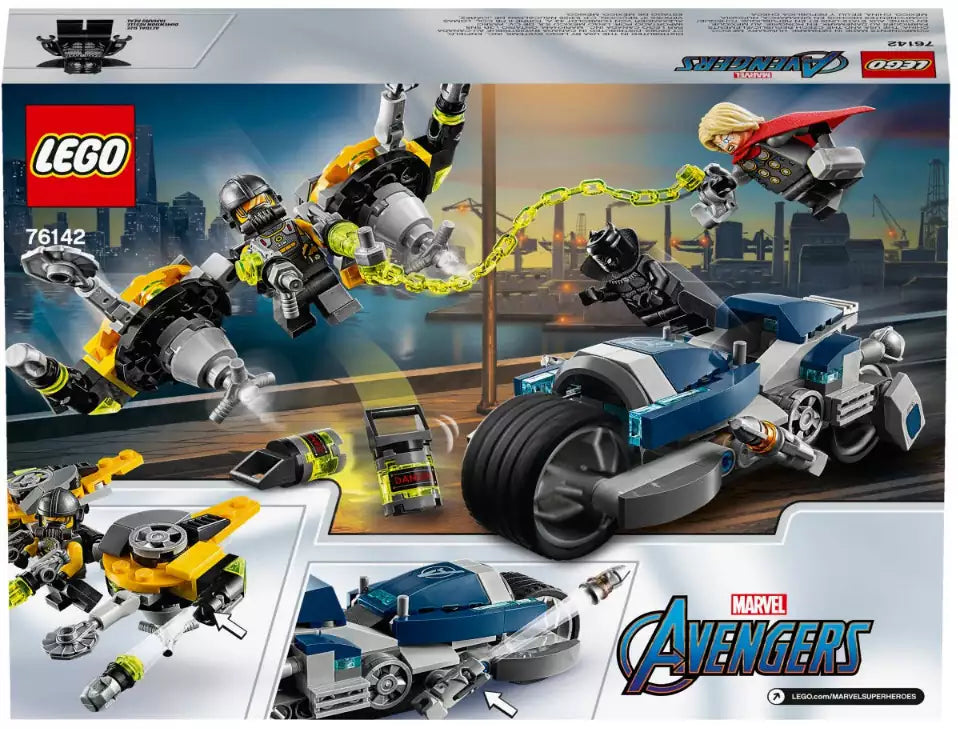 Box Rückansicht: LEGO Super Heroes 76142 Avengers Speeder-Bike Attacke