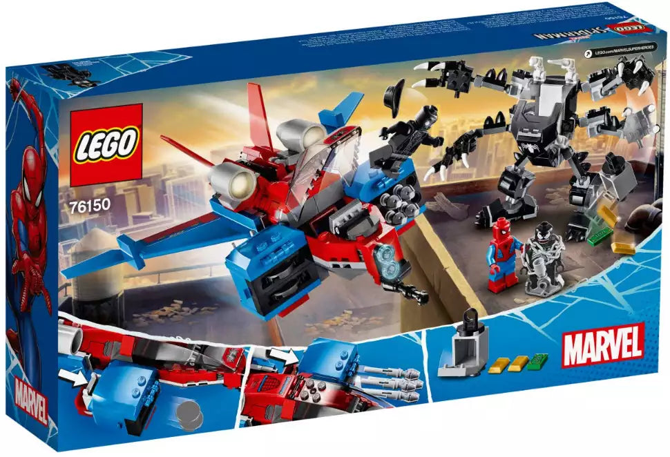 Box Rückansicht: LEGO Super Heroes 76150 Spiderjet vs. Venom Mech